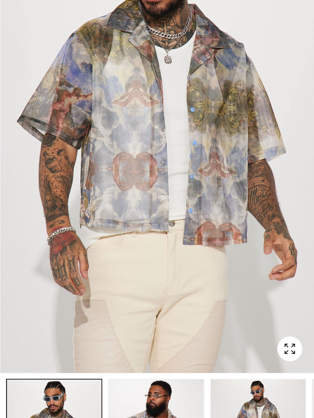 Men's Sheer Short-Sleeve Printed Jacket - Multicolor
